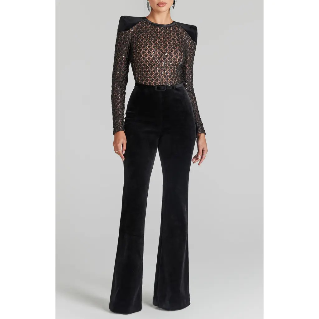 NADINE MERABI Amanda Long Sleeve Jumpsuit in Black at Nordstrom, Size 4 | Nordstrom