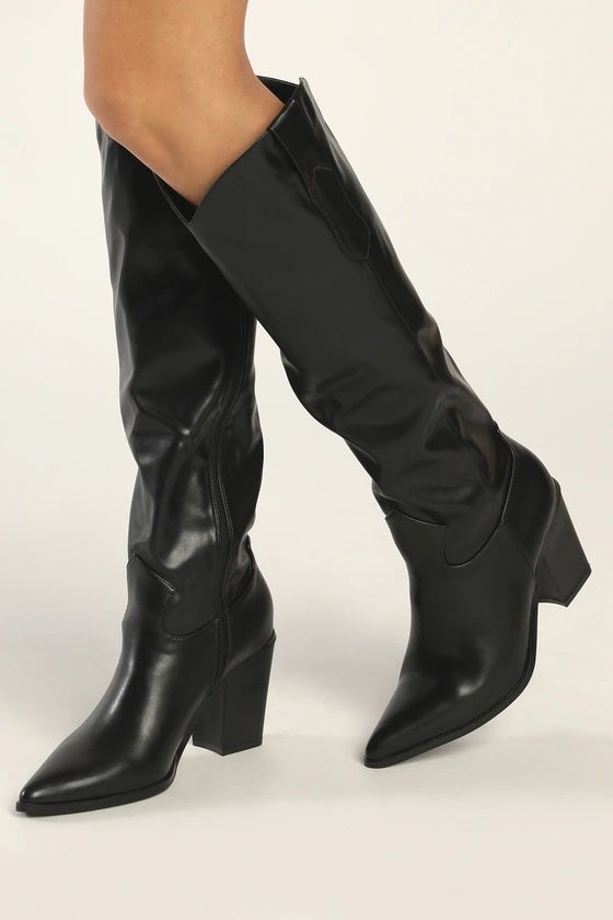 Loraine Black Pointed-Toe Knee-High Boots | Lulus (US)