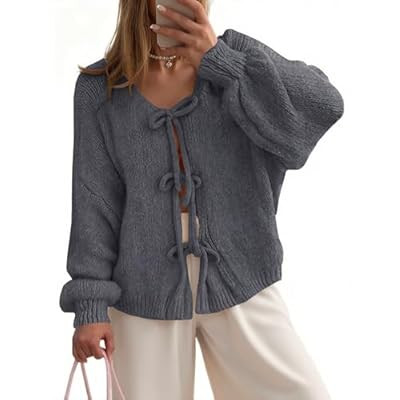 UNCLECAT Womens Bow Tie Front Cardigan Sweaters Oversized Fall Open Front Cardigans Cute Loo… | Amazon (US)
