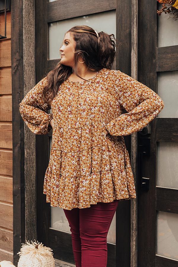 Not So Subtle Floral Top In Mustard Curves | Impressions Online Boutique