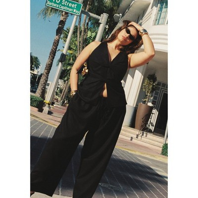 ELOQUII Drawstring Wide Leg Linen Pant - 18, Black Onyx | Target