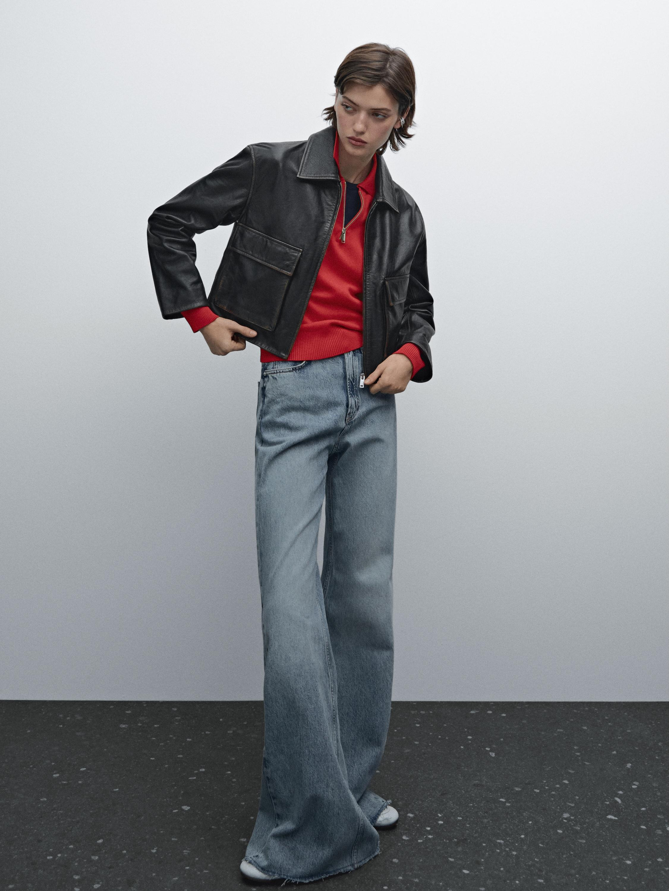 Worn effect nappa leather jacket | Massimo Dutti UK