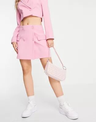 Stradivarius recycled polyester tailored mini skirt co-ord in pink | ASOS (Global)
