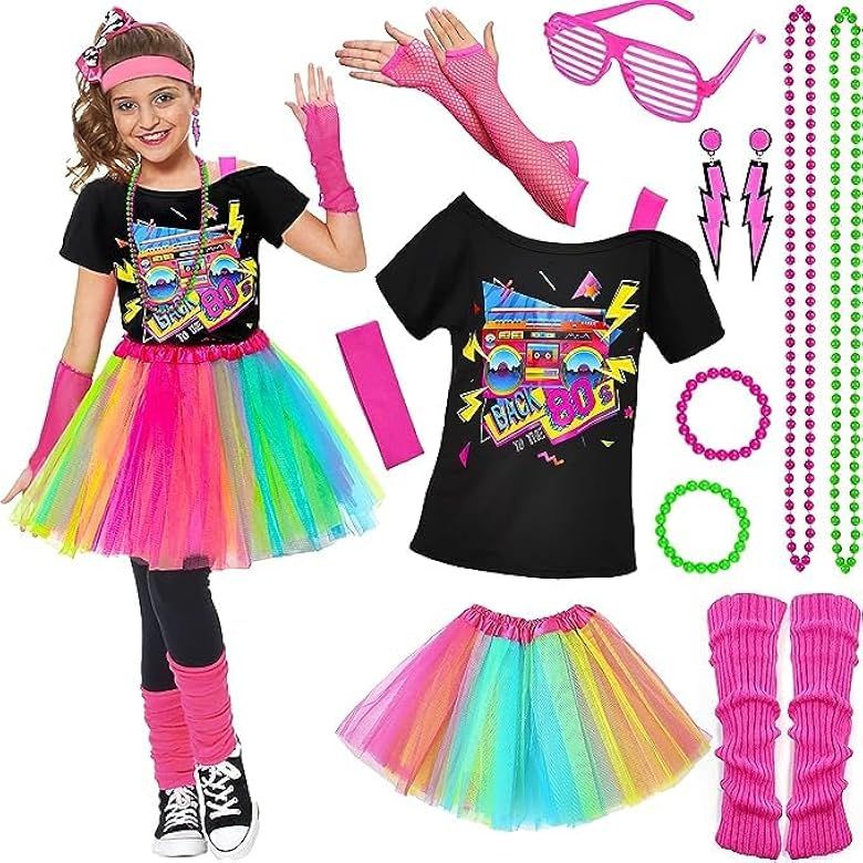 14Pcs Kids 80s Costume Accessories Set Halloween Party Fancy Outfits Cosplay 1980s Theme Retro Ho... | Amazon (US)