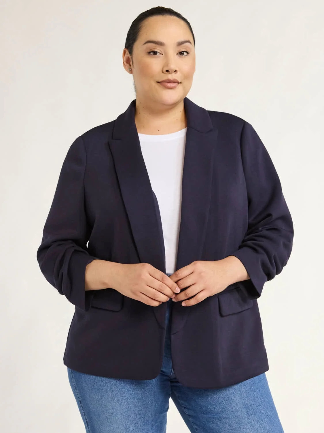 Scoop Women's and Women's Plus Relaxed Scuba Knit Stretch Blazer with Scrunch Sleeves, Sizes XS-4... | Walmart (US)