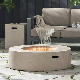 Aidan 39 in. x 11.47 in. Round MGO Gas Outdoor Patio Fire Pit Table in Light Grey 50,000 BTU with Tank Holder | The Home Depot
