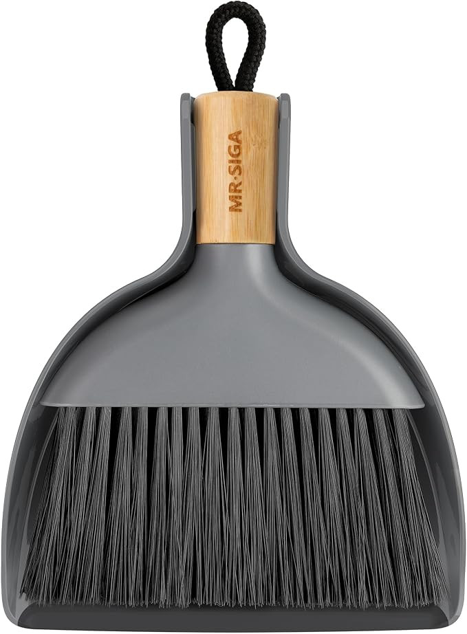 MR.SIGA Mini Dustpan and Brush Set, Bamboo Handle, Gray, 1 Set | Amazon (US)