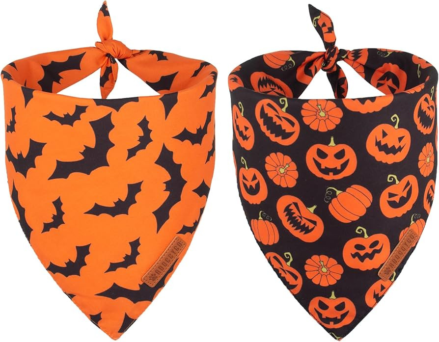 ADOGGYGO Halloween Dog Bandana, Pumpkin Bat Pet Scarf, Premium Durable Fabric, Orange Black Hallo... | Amazon (US)