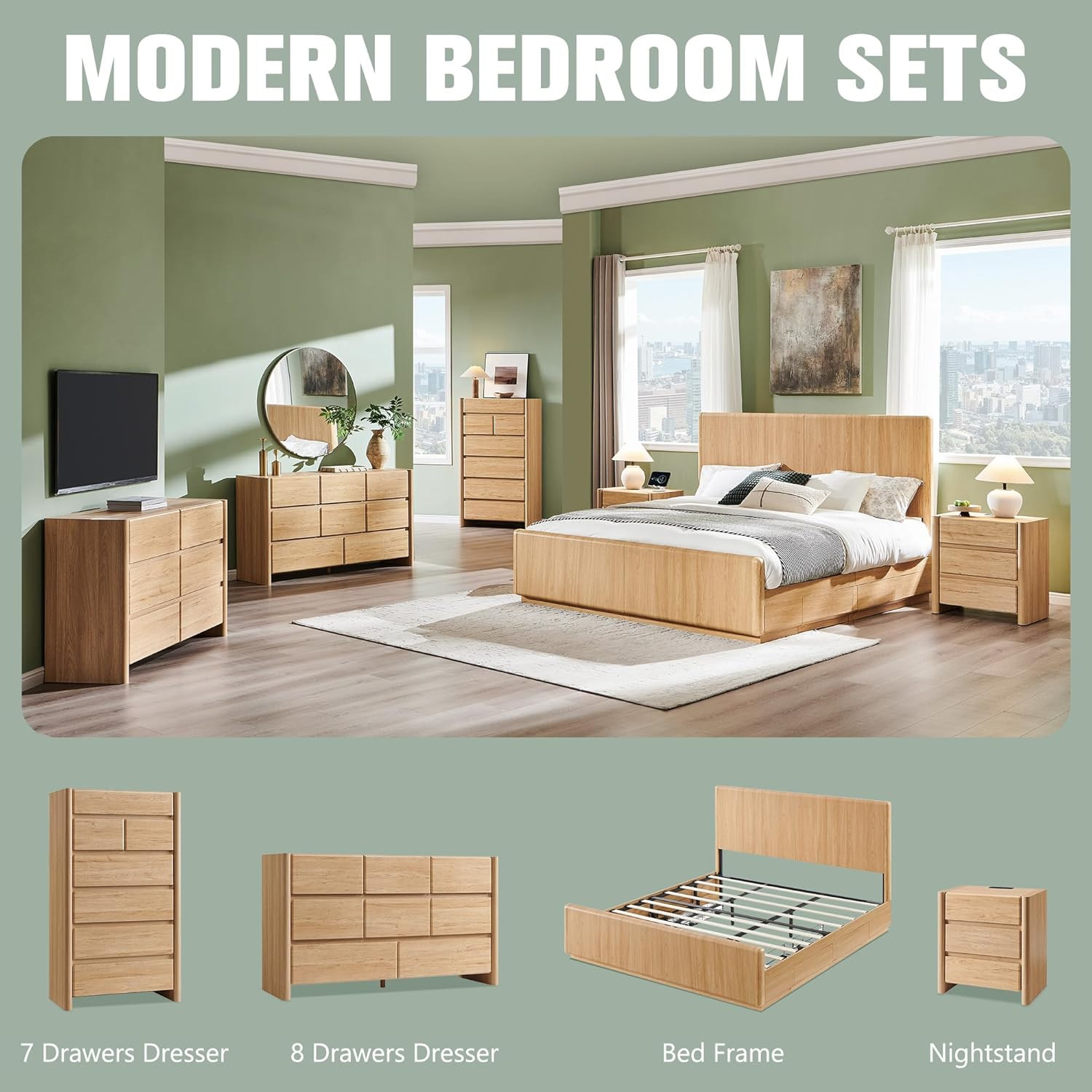 Modern 6 Drawers Dresser for Bedroom, 47" Wide Dresser w/Large Storage & Rounded Corner, Wood Han... | Amazon (US)