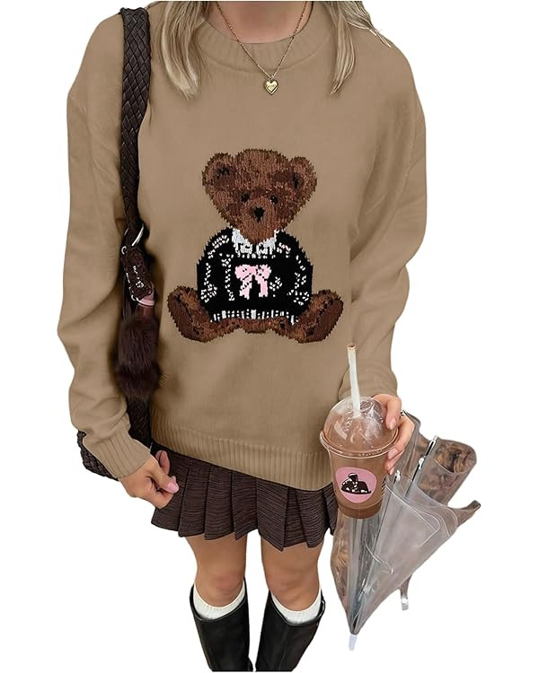 GORGLITTER Women's Teddy Bear Sweater Long Sleeve Cute Crew Neck Chunky Cozy Fall Trendy 2025 Kni... | Amazon (US)