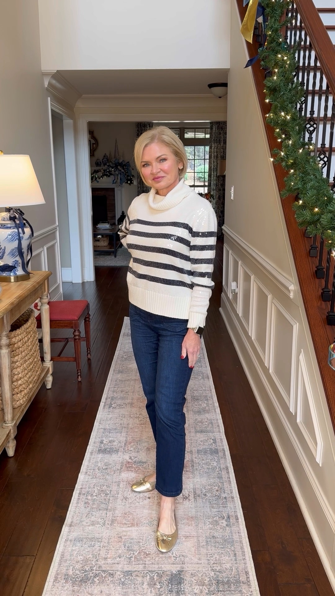 Dress it up or down, this sweater from Talbots has the perfect amount of subtle holiday sparkle!

Wearing medium petite sweater, 27 jeans and 6 petite pants. They are. A little big. Could have worn a 4 petite. 

Holiday outfit
Christmas sweater
Christmas outfit
Plaid
Jeans
Petite fashion
Over 50

#stylewithserena
#fashionover50
#talbots
#classicstyle
#timelessclassics
#petitefashion

#LTKHoliday #LTKWatchNow #LTKOver40