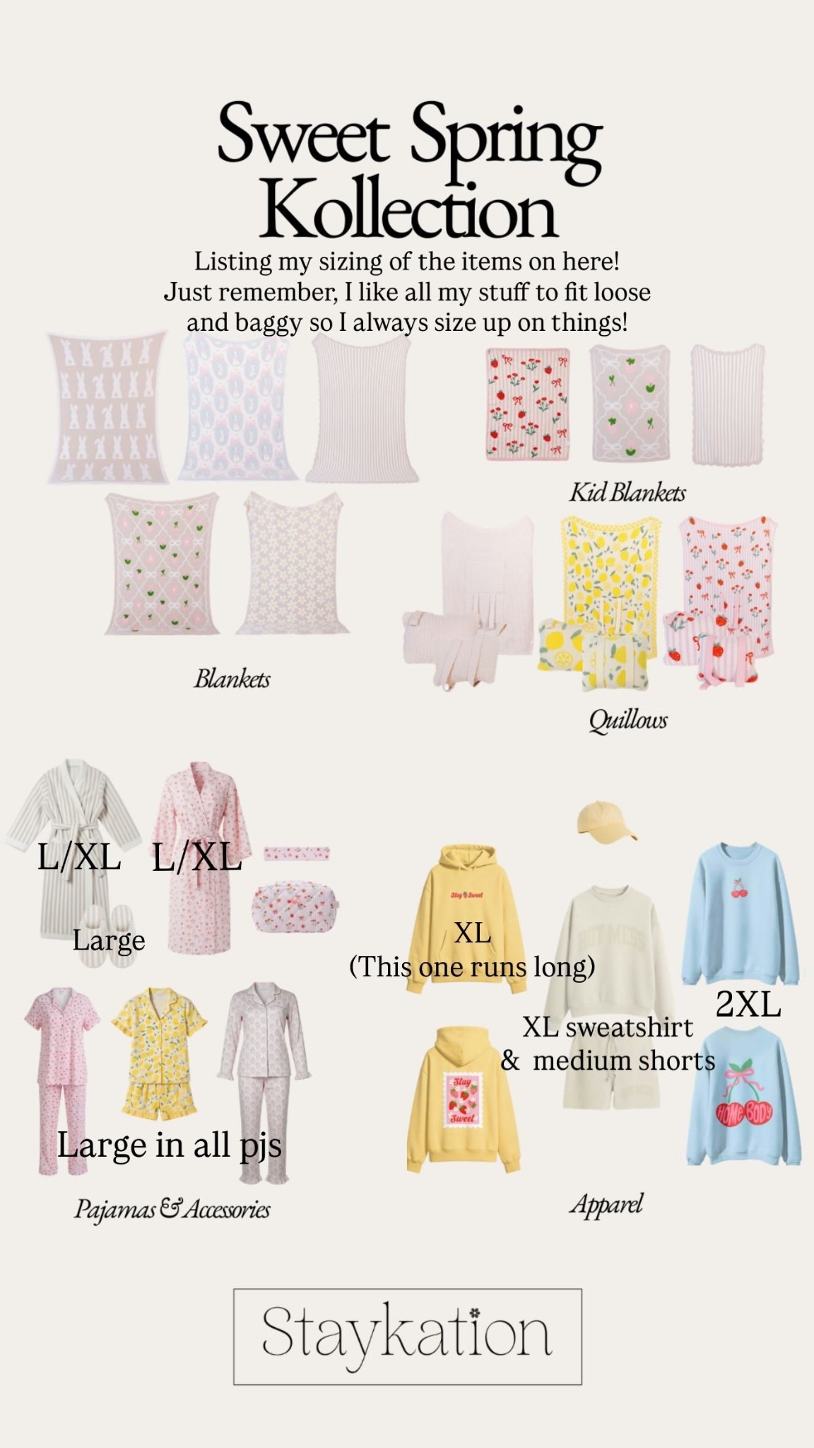 XL sweatshirt
&  medium shorts 2XL XL
(This one runs long) L/XL L/XL Large Large in all pjs Listing my sizing of the items on here! 
Just remember, I like all my stuff to fit loose and baggy so I always size up on things!