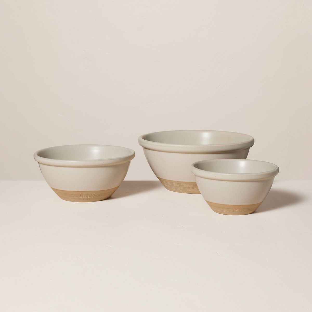 3pc Stoneware Mixing Bowl Set Warm Gray - Hearth & Hand™ with Magnolia | Target