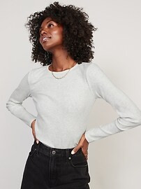 Plush Long-Sleeve Rib-Knit Slim-Fit T-Shirt for Women | Old Navy (US)