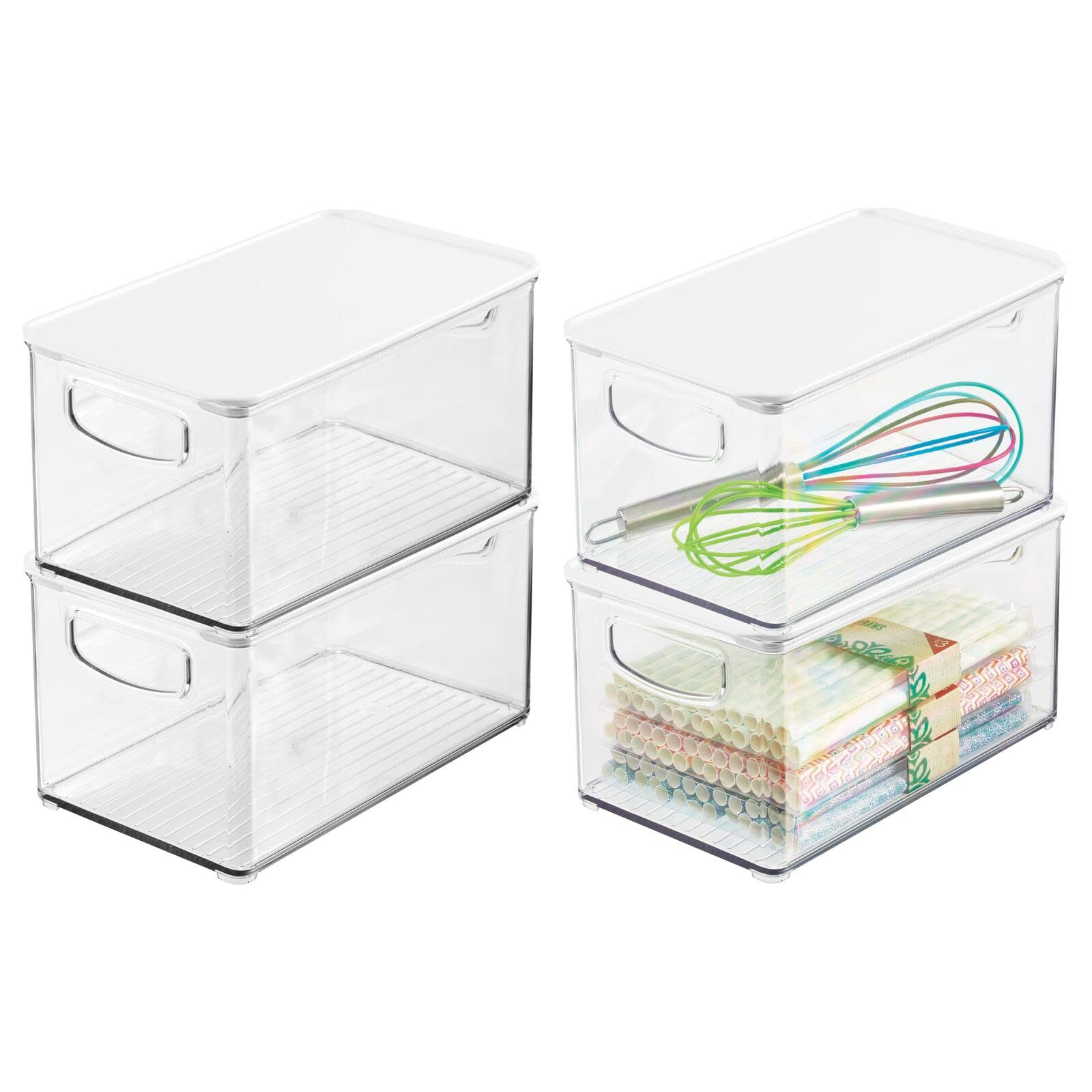 mDesign Plastic Deep Storage Bin Box Container with Lid and Built-In Handles - Organization for F... | Amazon (US)