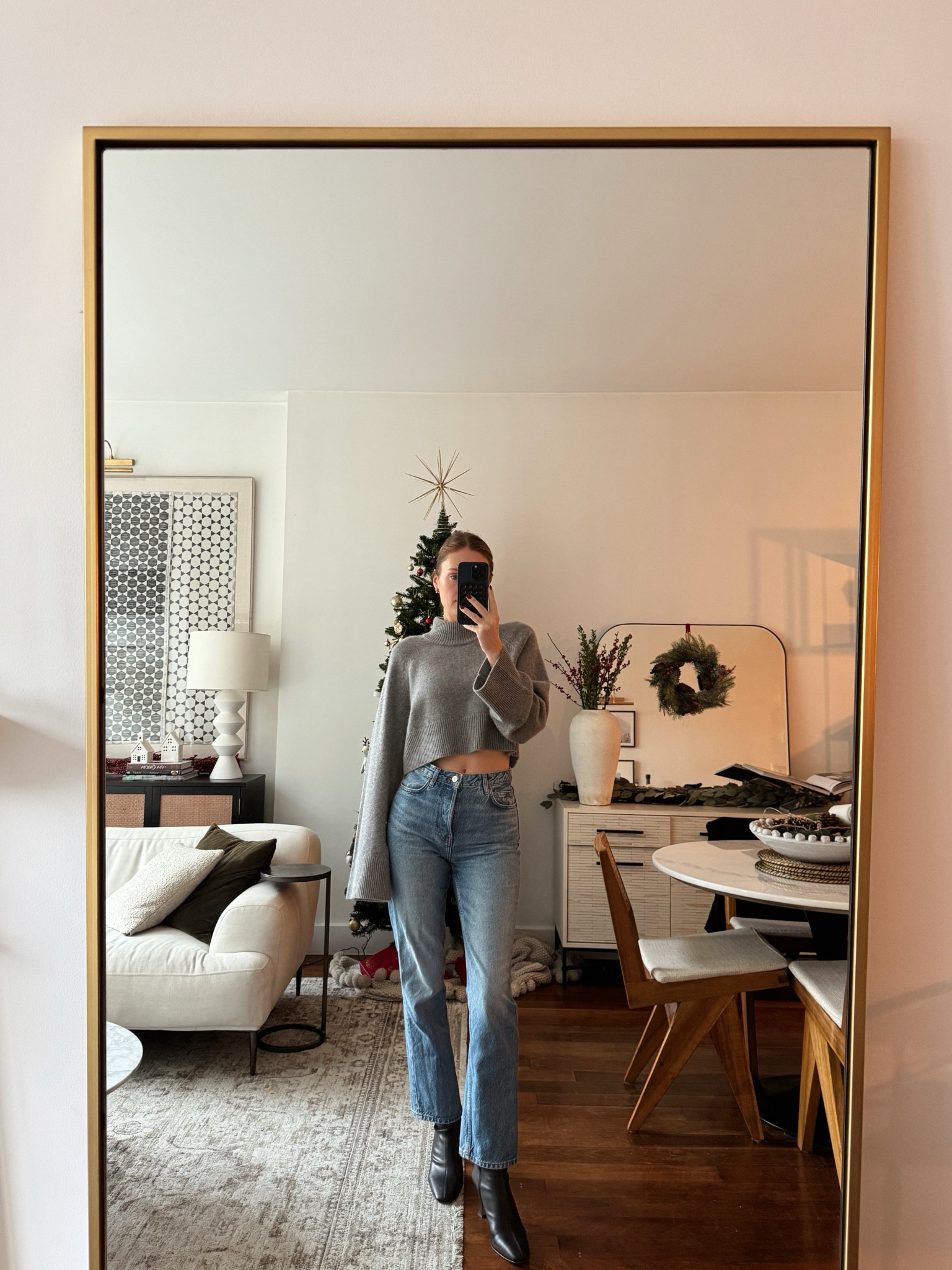 My favorite reformation jeans and gray Kashmir sweater are both 25% off in their site wide sale

#LTKCyberWeek