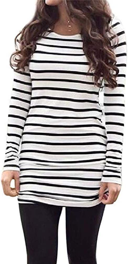 Sherosa Womens Basic Casual Long Sleeve Slim Fit T Shirt Dress Tunic Top | Amazon (US)