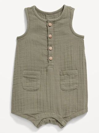 Unisex Printed Sleeveless Henley Romper for Baby | Old Navy (US)