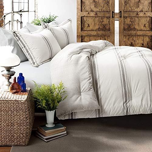 Lush Decor, Gray Comforter Farmhouse Stripe 3 Piece Reversible Bedding Set, King | Amazon (US)