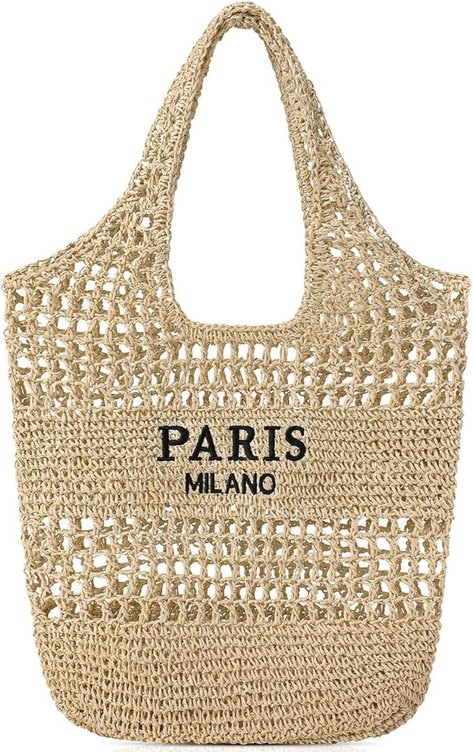 Pleneal Beach Bags for Women - Women Beach Tote Bag, Summer Mesh Hollow Straw Tote Bag for Holida... | Amazon (US)