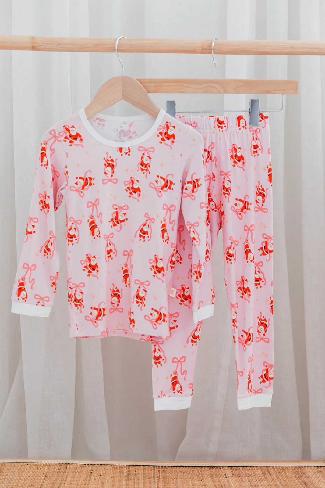 Toddler Girls Wrapped by Santa Two-Piece Loungewear Set | Santa & Bow Print Pajamas | Ollie's Day