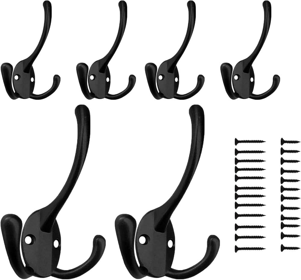 Mzizi Dco Wall Hooks,6 Pack Coat Hooks Wall Mounted with 24 Screws,Single Hardware Heavy Duty Hoo... | Amazon (US)