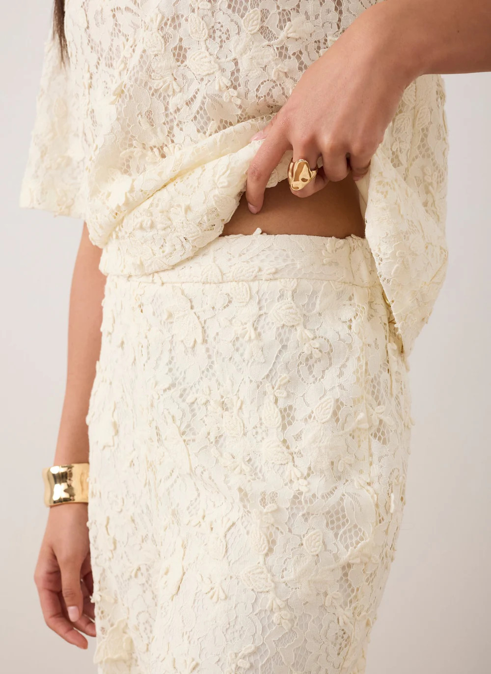 Cream Lace Wide Leg Trousers | Mint Velvet