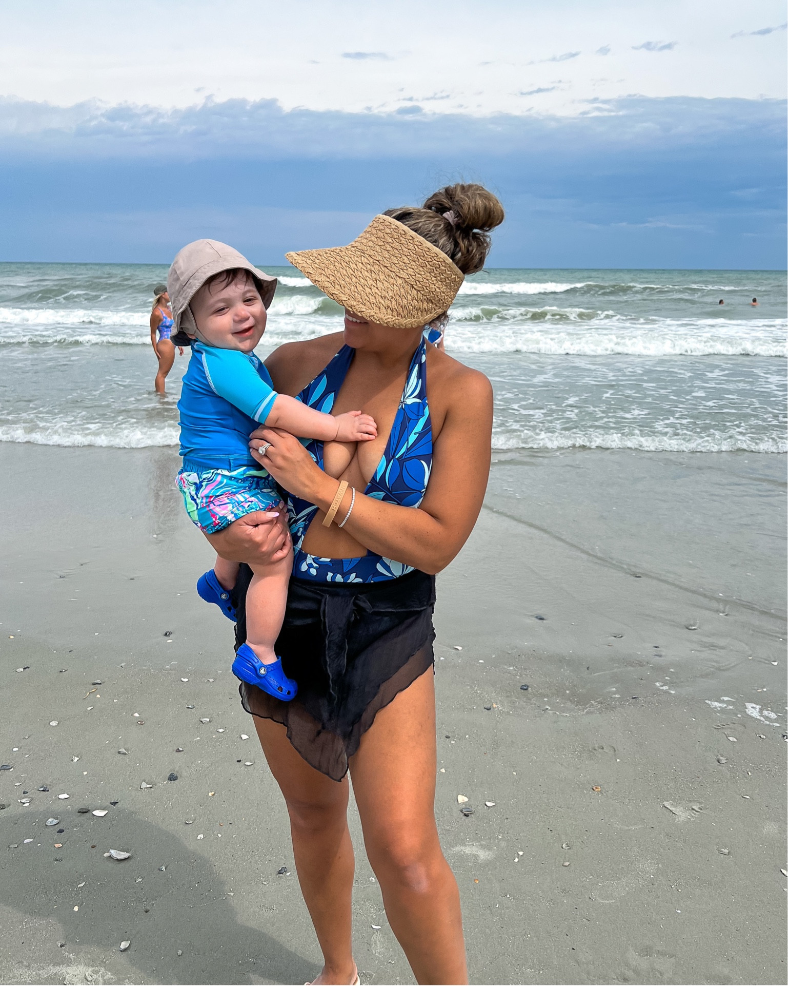 Swimsuit. One piece swimsuit. Sun hat. Baby boy swimsuit. Crocs. Visor hat. Mom style. Vacay style. Swimsuits. Travel look. Beach day. 

#LTKbaby #LTKSeasonal #LTKfamily