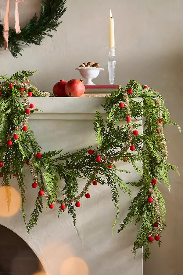 Good Cheer Bauble Ornament Tinsel Garland, 14.6' | Anthropologie (US)