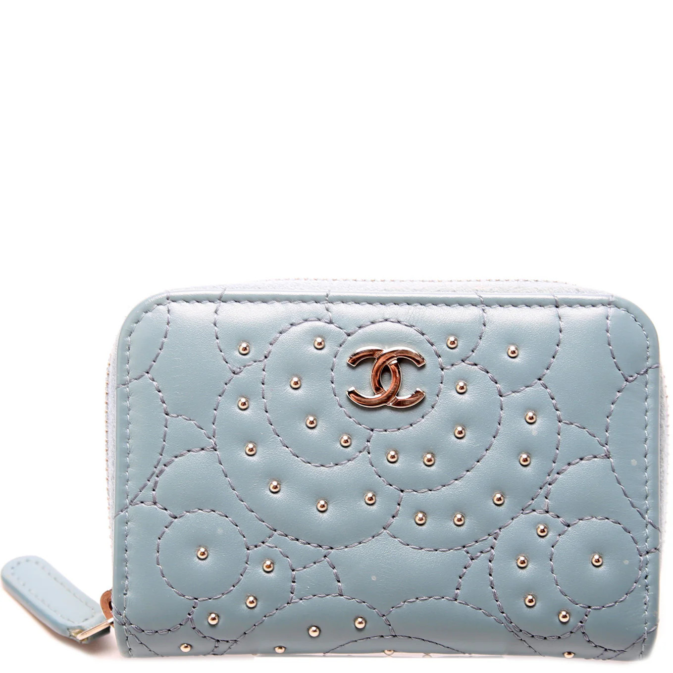 Camellia Embossed Studded Zip Coin Purse 25M | Keeks Designer Handbags