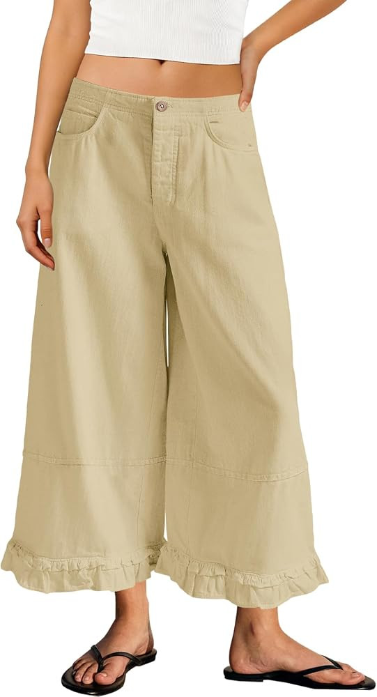 Panadila Womens Wide Leg Jeans Ruffle Cropped Pants | Amazon (US)