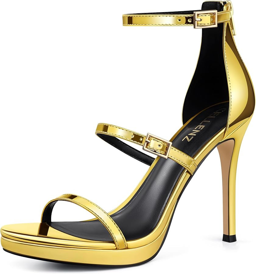 Women Strappy High Heels: 4.3 Inch Open Toe Heeled Sandals, Sexy Comfortable Platform Stilettos, ... | Amazon (US)