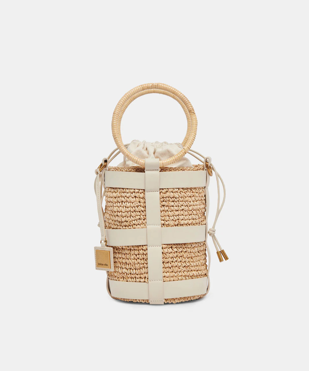SHAENA BUCKET BAG IVORY NATURAL RAFFIA | DolceVita.com