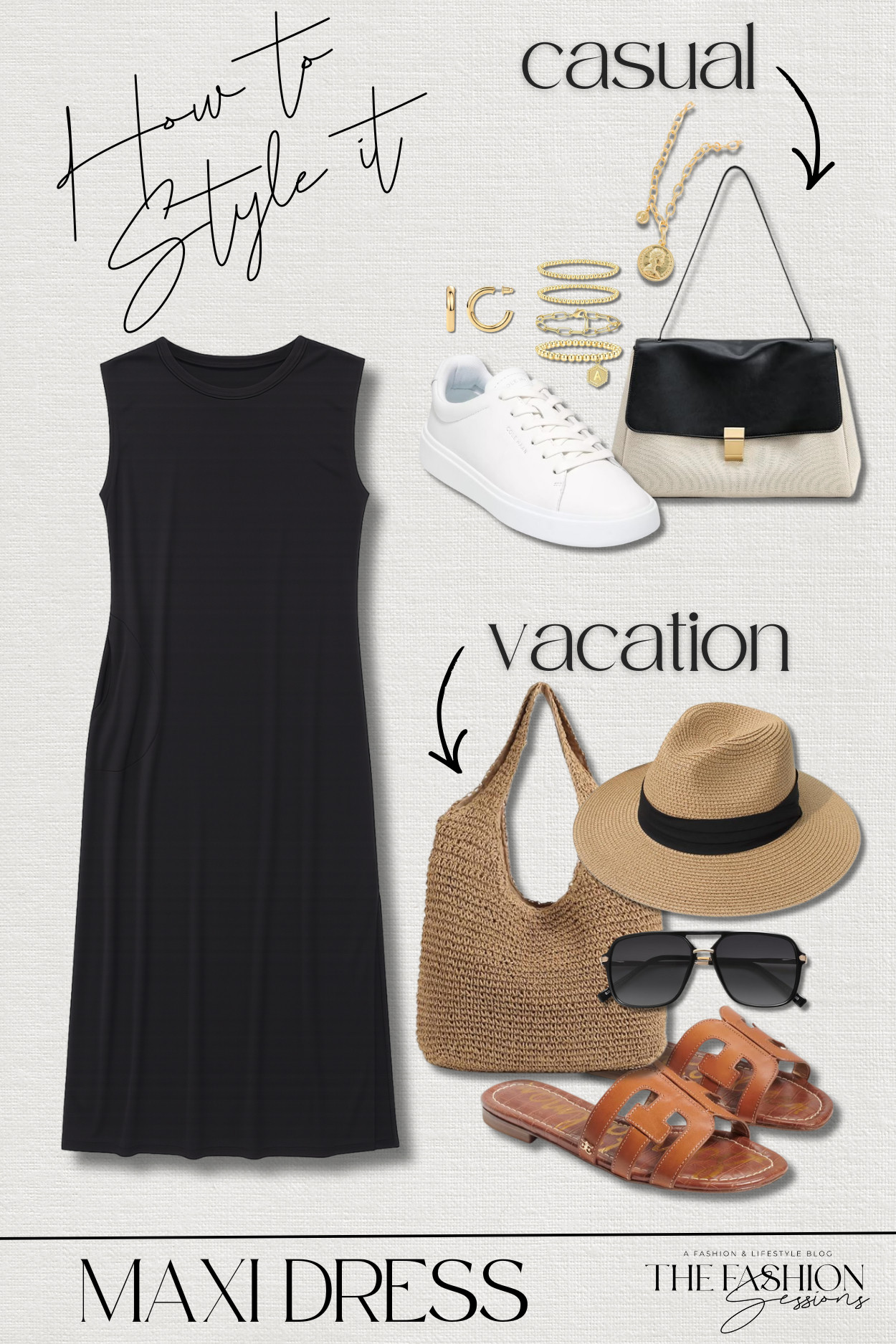 A comfy, versatile dress that I'm loving at 50! Style it different ways depending on the occassion - it really is a wardrobe must-have! 
maxi dress with pockets | white sneakers | leather shoulder bag | gold accessories | bay slide sandal | straw shoulder bag | wide brim straw hat | oversized aviators | casual outfit | spring outfit | vacation outfit 

 #LTKootd #LTKSeasonal #LTKOver40
