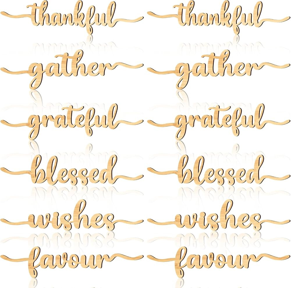 12 Pieces Thanksgiving Wood Word Cutout Joyful Merry Thankful Grateful Blessed Peace Gather Word ... | Amazon (US)