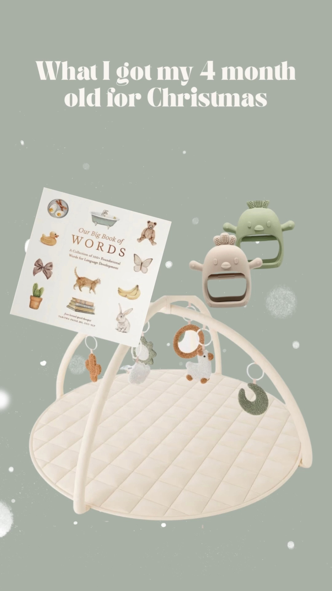 We already have a lot of clothes (#fourthboy), and plenty of baby toys, but I still wanted to get a few new things for our new baby this Christmas.

I can’t wait to play with him on his new mat, give him these awesome silicone teethers, and read him his new book with beautiful watercolor illustrations ❤️

#LTKmomlife #LTKBaby #LTKHoliday