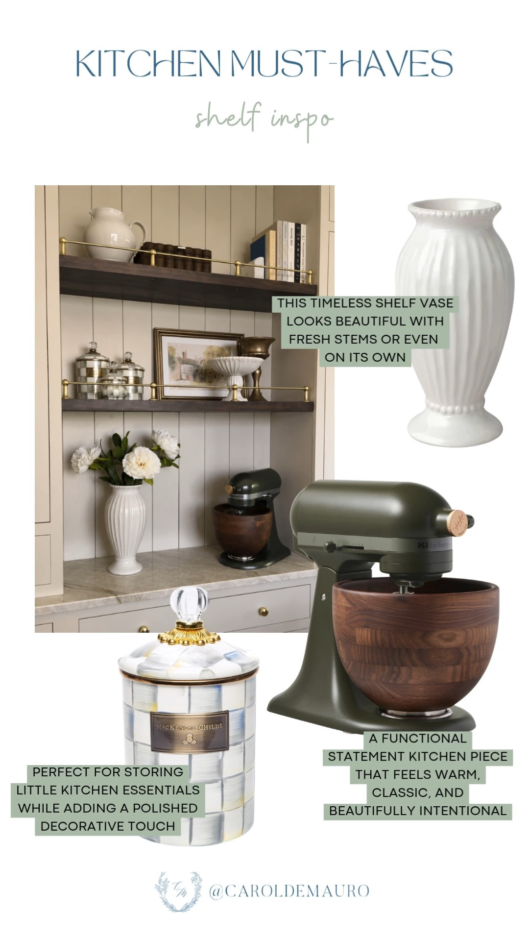 kitchen finds, timeless must-haves, vintage tall vase, kitchen canisters, stand mixer, kitchenaid artisan, mackenzie-childs, classic look, traditional style kitchen

#LTKHome