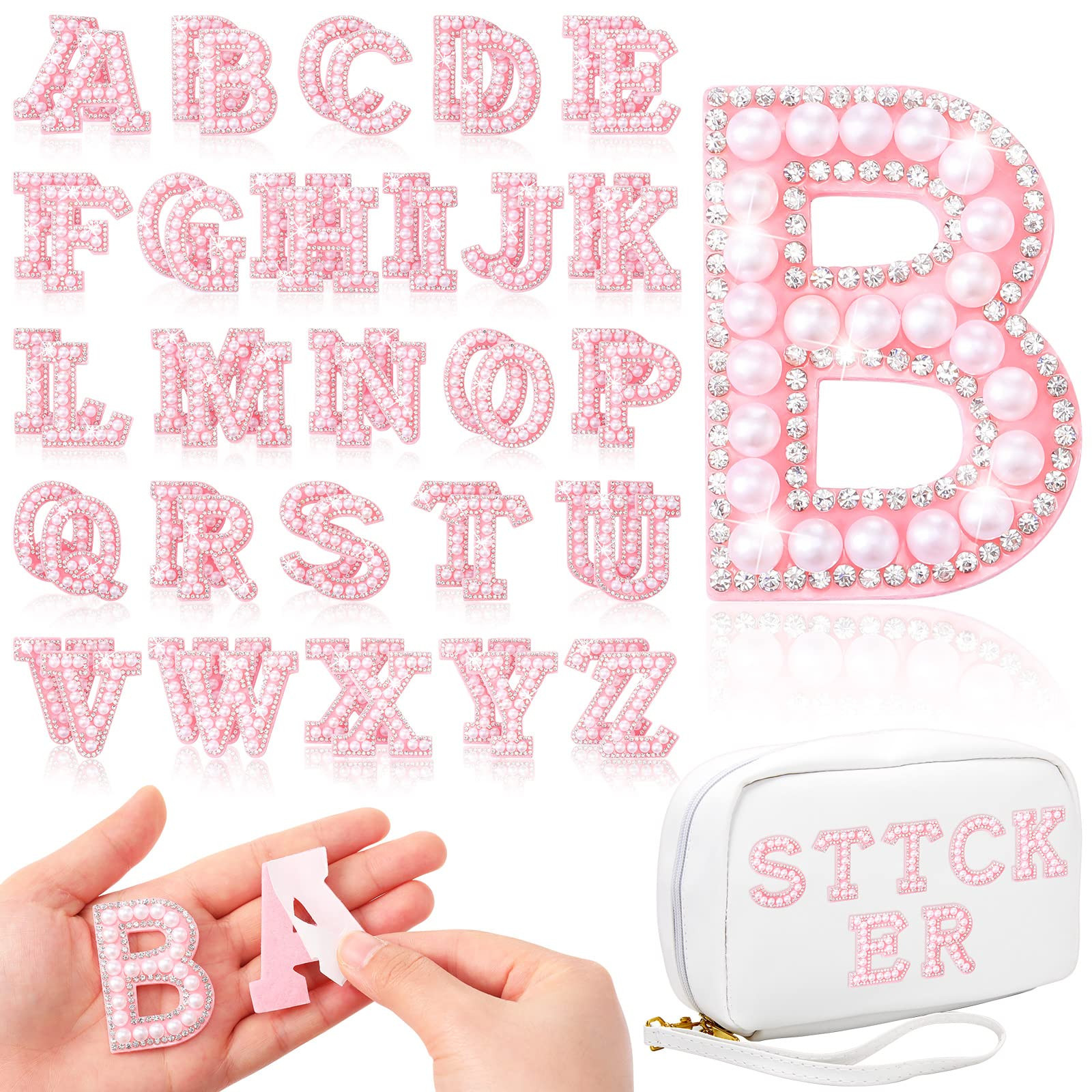 WILLBOND 52 Pieces Self Adhesive Pearl Rhinestone Letter Patches A-Z Bling Rhinestone Letter Stic... | Amazon (US)