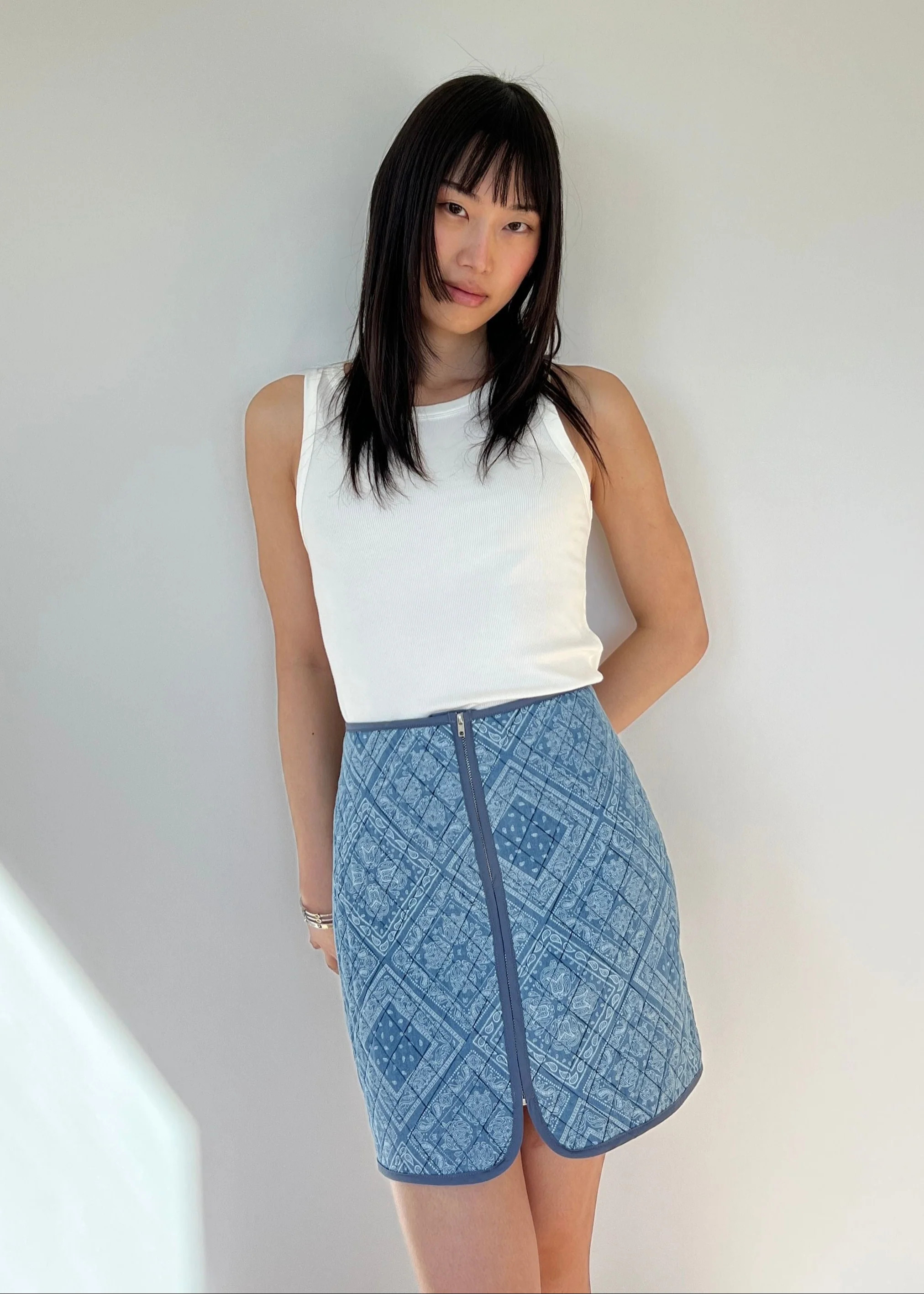 Paige Quilted Bandana Print Zip Up Mini Skirt | Benaar La