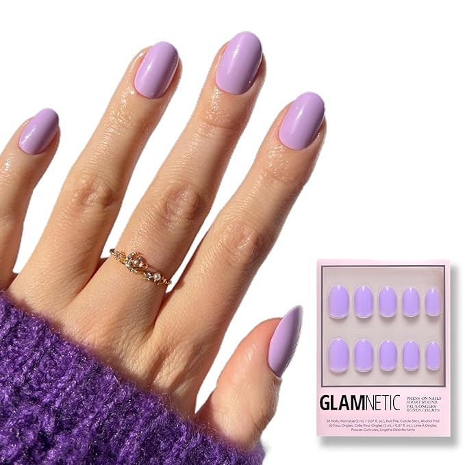 Glamnetic Press On Nails - Lilac | Solid Opaque Light Pastel Purple Round Nails, Reusable | 12 Si... | Amazon (US)