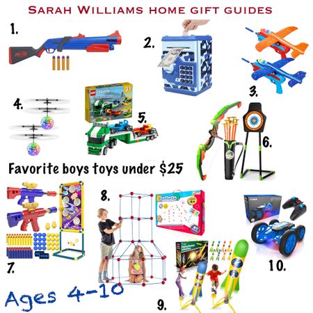 Our favorite toys for boys under $25. Gift guide, Christmas gifts, boys ages 4 a 10. Piggy bank, stem, bow and arrow, build, Lego 

#LTKHoliday #LTKGiftGuide #LTKkids