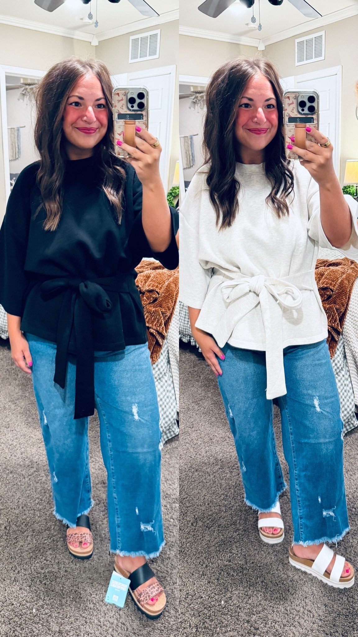 This Old Navy tie-front top is so flattering and polished! The relaxed sleeves and adjustable waist tie make it perfect for an easy classroom look. 🤍 

 #LTKootd #LTKMidsize #LTKWorkwear