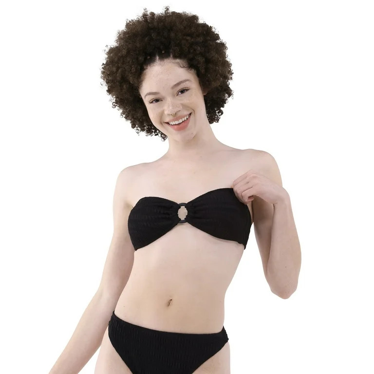 No Boundaries Women's and Women's Plus Wavy Pucker O-Ring Bandeau Bikini Top, Sizes XXS-XXL | Walmart (US)