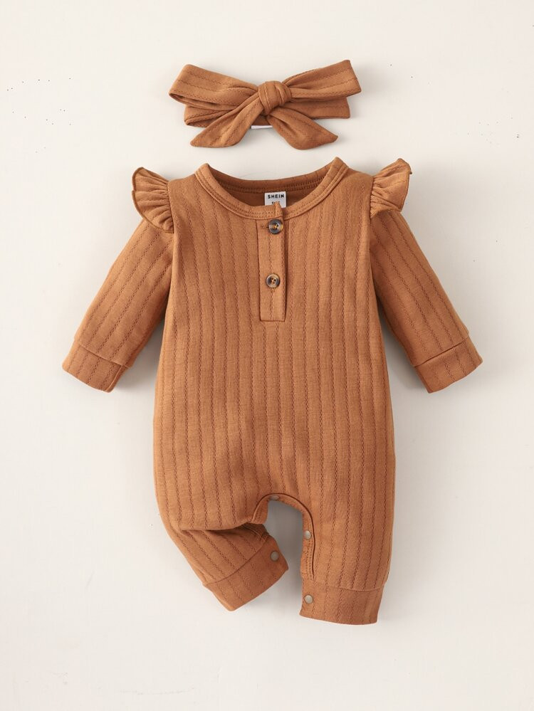 Newborn Baby Ruffle Trim Jumpsuit & Headband
       
              
              $9.20  
       ... | SHEIN