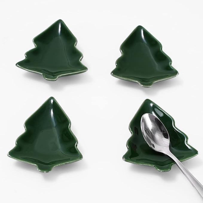 Whaline 4Pcs Christmas Coffee Spoon Rest Ceramic Teaspoon Holder mas Tree Shaped Sauce Dishes Sea... | Amazon (US)