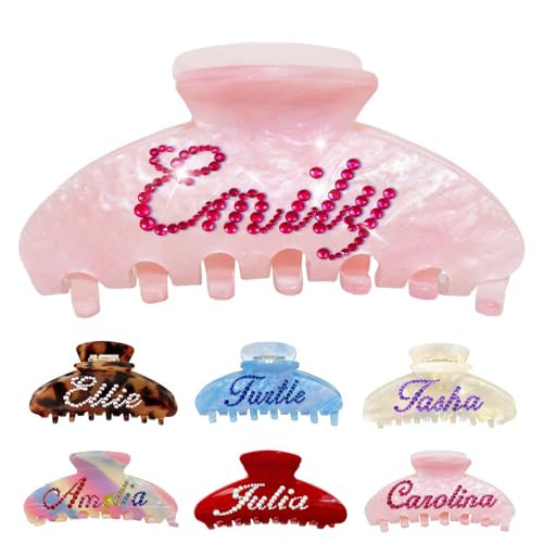 Personalized Colorful Name Hair Claw Clips for Women,Custom Hair Clips with Diamond,Cute Hair Accessories 4",Handmade Rhinestones Hair Clamp Gifts for Mom,Bride,Wife,Bridesmaid,Couples(Pink Sugar) | Amazon (US)