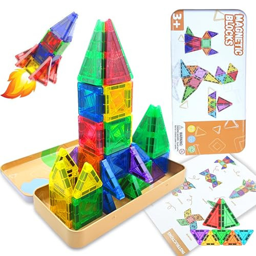 Hqyib Mini Magnetic Tiles Travel Magnetic Tiles, 26 PCS Magnetic Building Blocks Set with Strongest Magnets, Travel Toys Christmas Toy Gift Ages 3-5 5-7 4-8 Boys and Girls | Amazon (US)