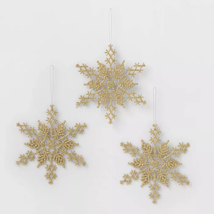 3ct Glittered Snowflake Christmas Ornament Set Gold - Wondershop&#8482; | Target