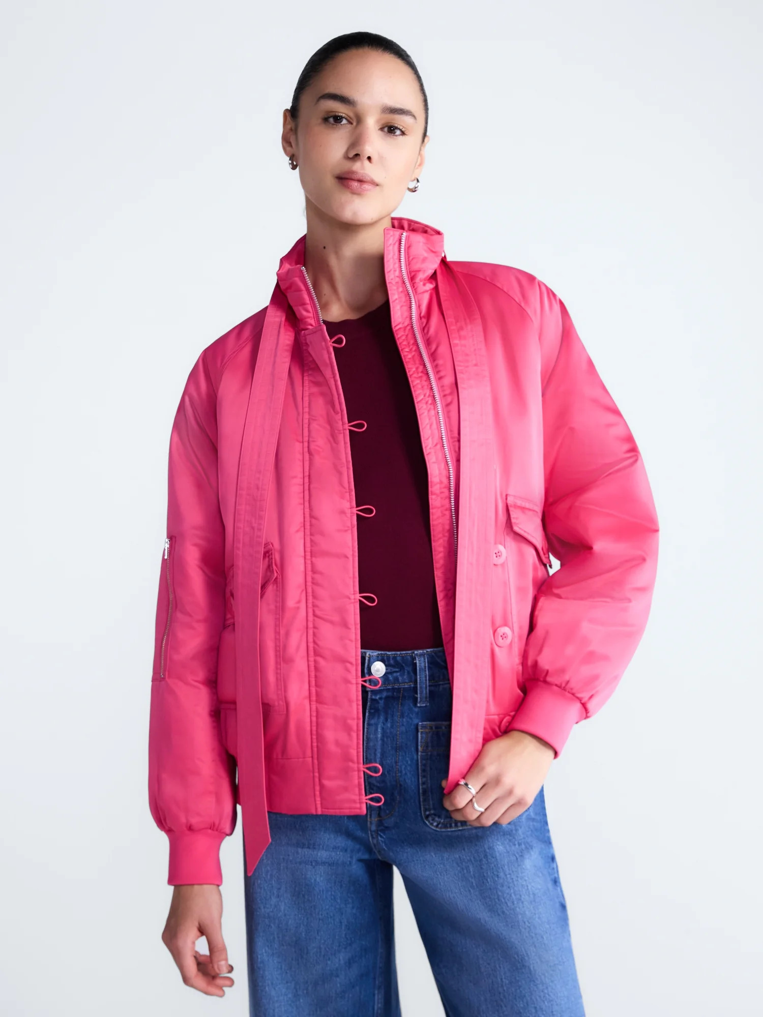 Free Assembly Women's Bow Tie Bomber Jacket, Sizes XS-XXL | Walmart (US)