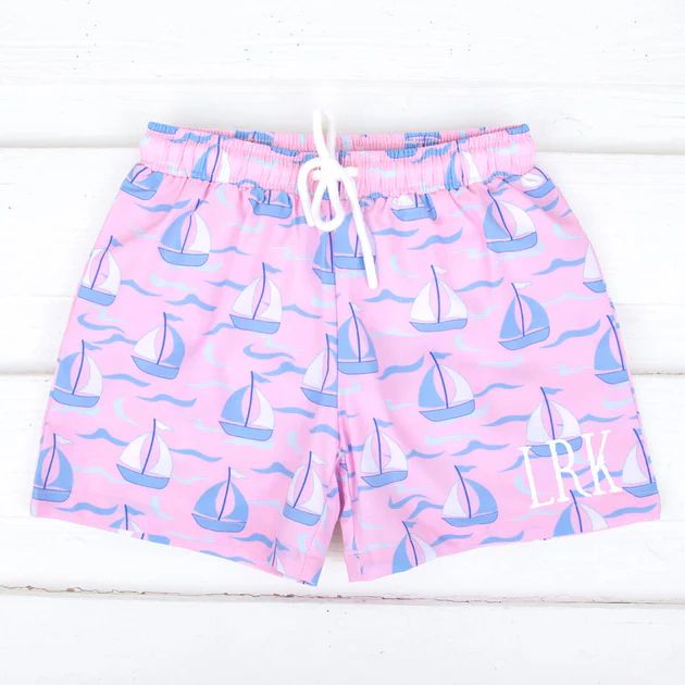 Positano Sailboat Pink Swim Trunks | Classic Whimsy